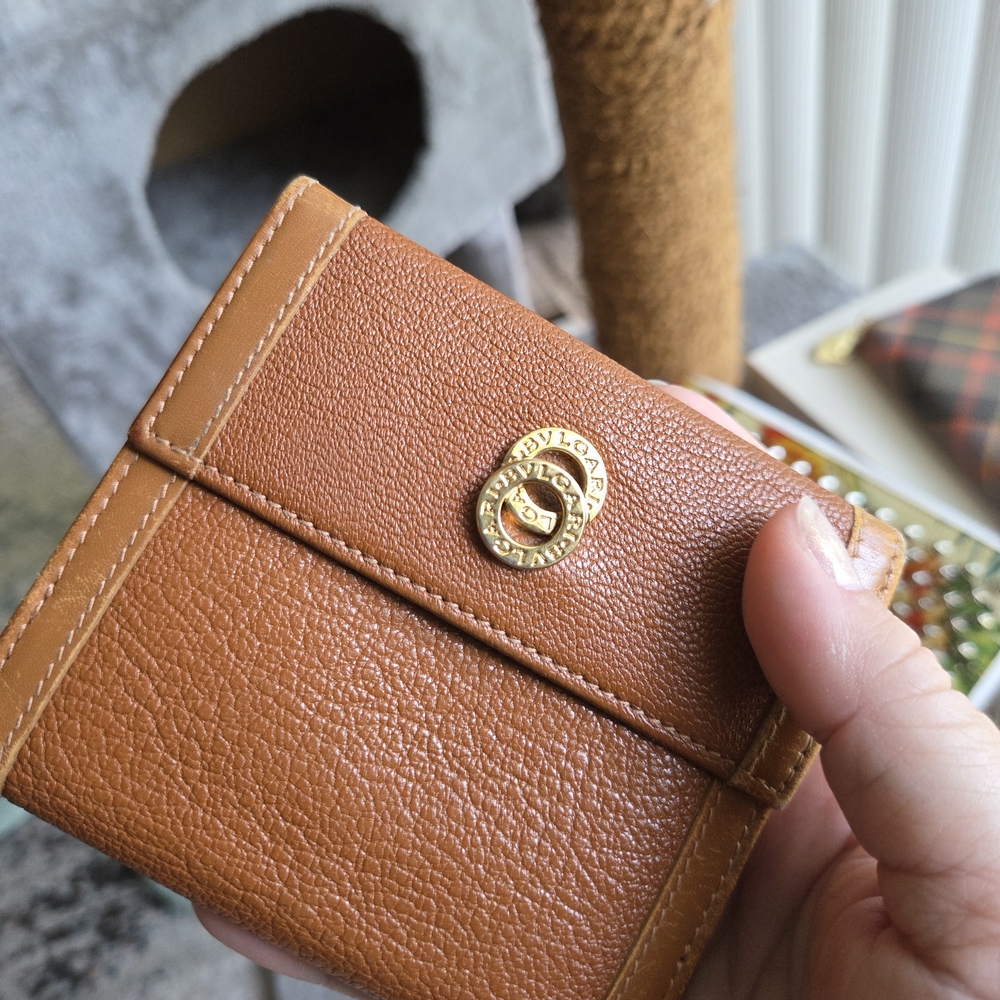 Bulgari Brown Leather Wallet with Textured Finish